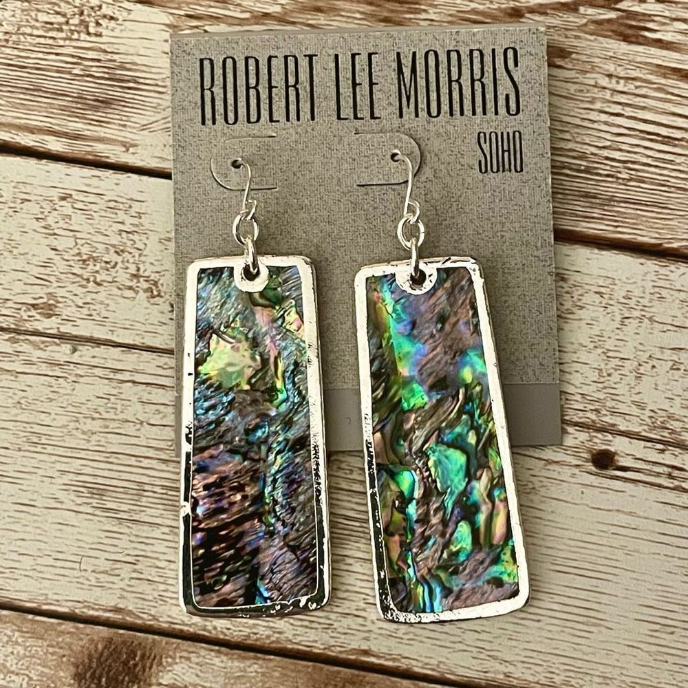 NWT Robert Lee Morris Absolutely Gorgeous Silver Tone Abalone Drop Long Earrings - Picture 8 of 16